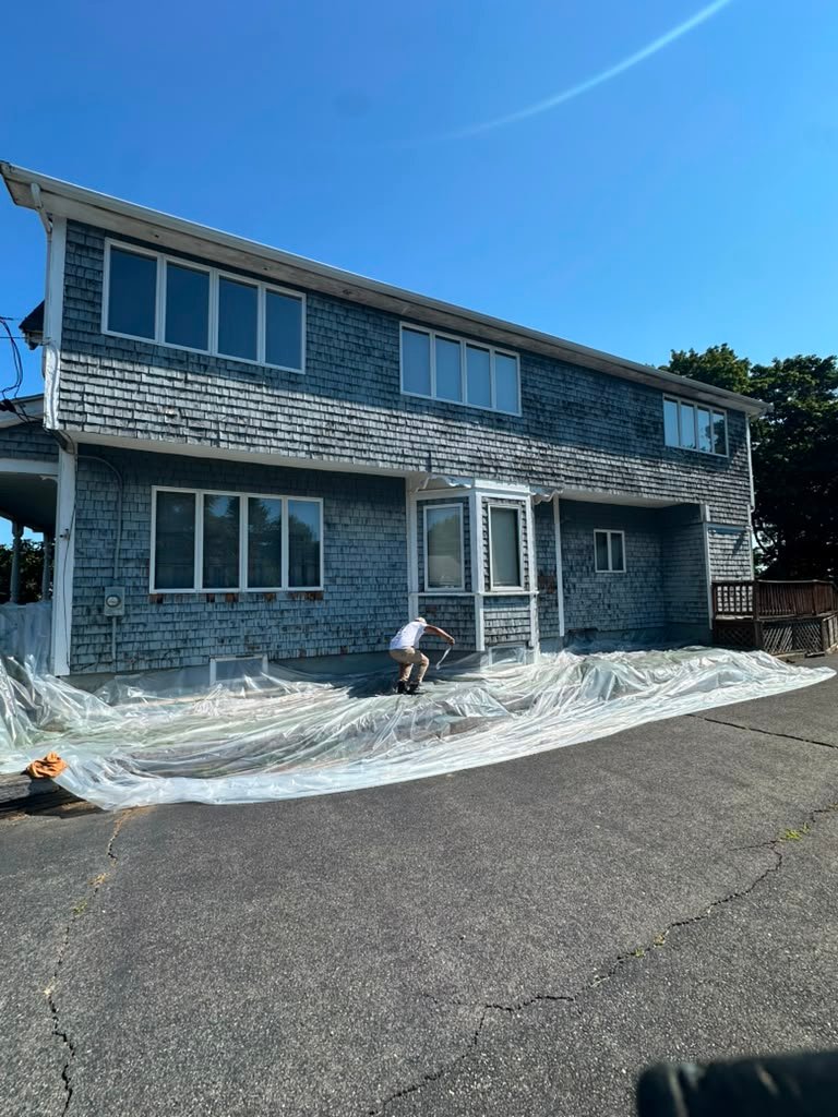 House exterior during preparation